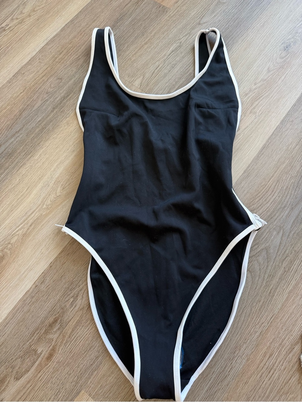 Good American Black One-Piece Swimsuit with White Trim